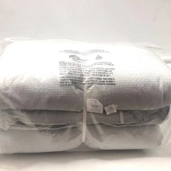 NEW Pottery Barn Honeycomb Cotton FULL/QUEEN Comforter Chambray Gray Mist READ